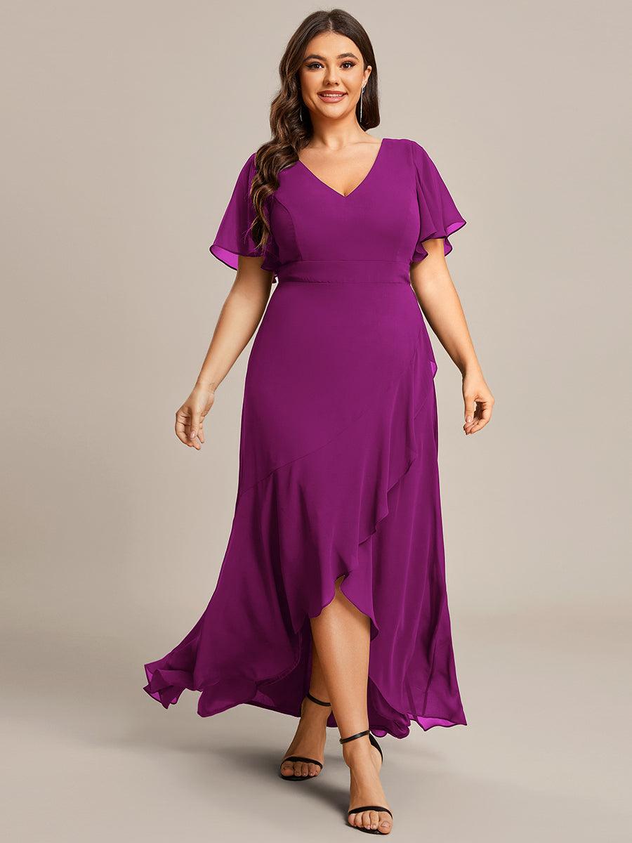 Robe demoiselle d'honneur mousseline élégante Manches lotus grande taille #Couleur_Fuchsia