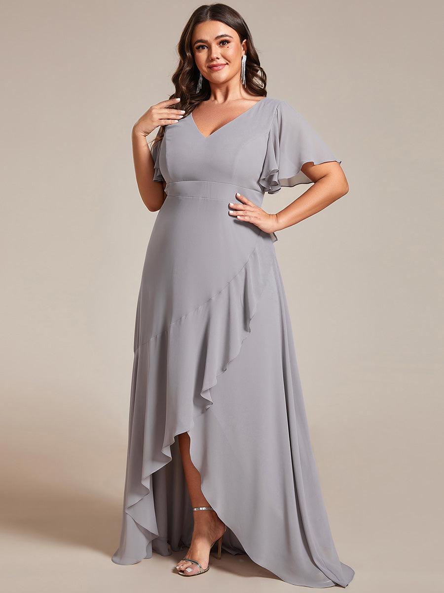 Robe demoiselle d'honneur mousseline élégante Manches lotus grande taille #Couleur_Gris