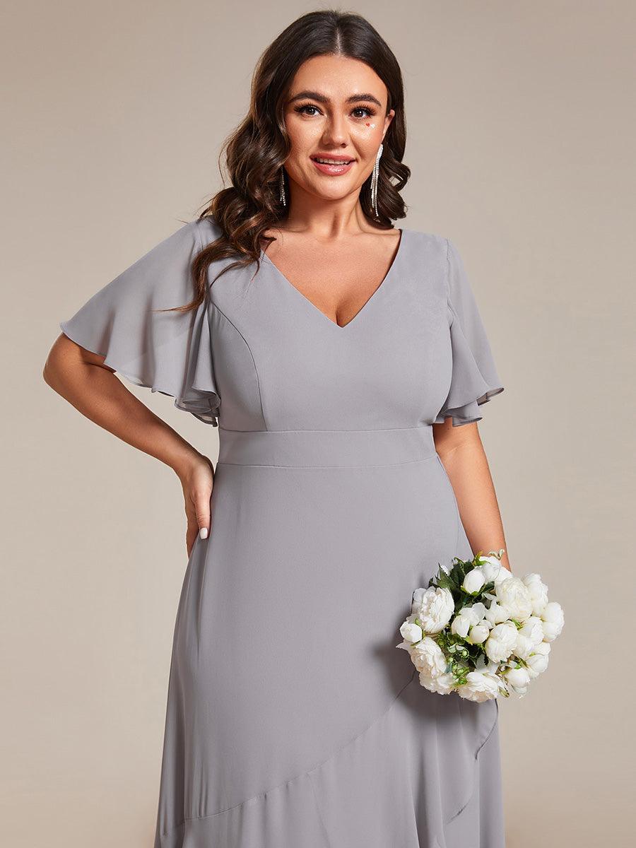 Robe demoiselle d'honneur mousseline élégante Manches lotus grande taille #Couleur_Gris