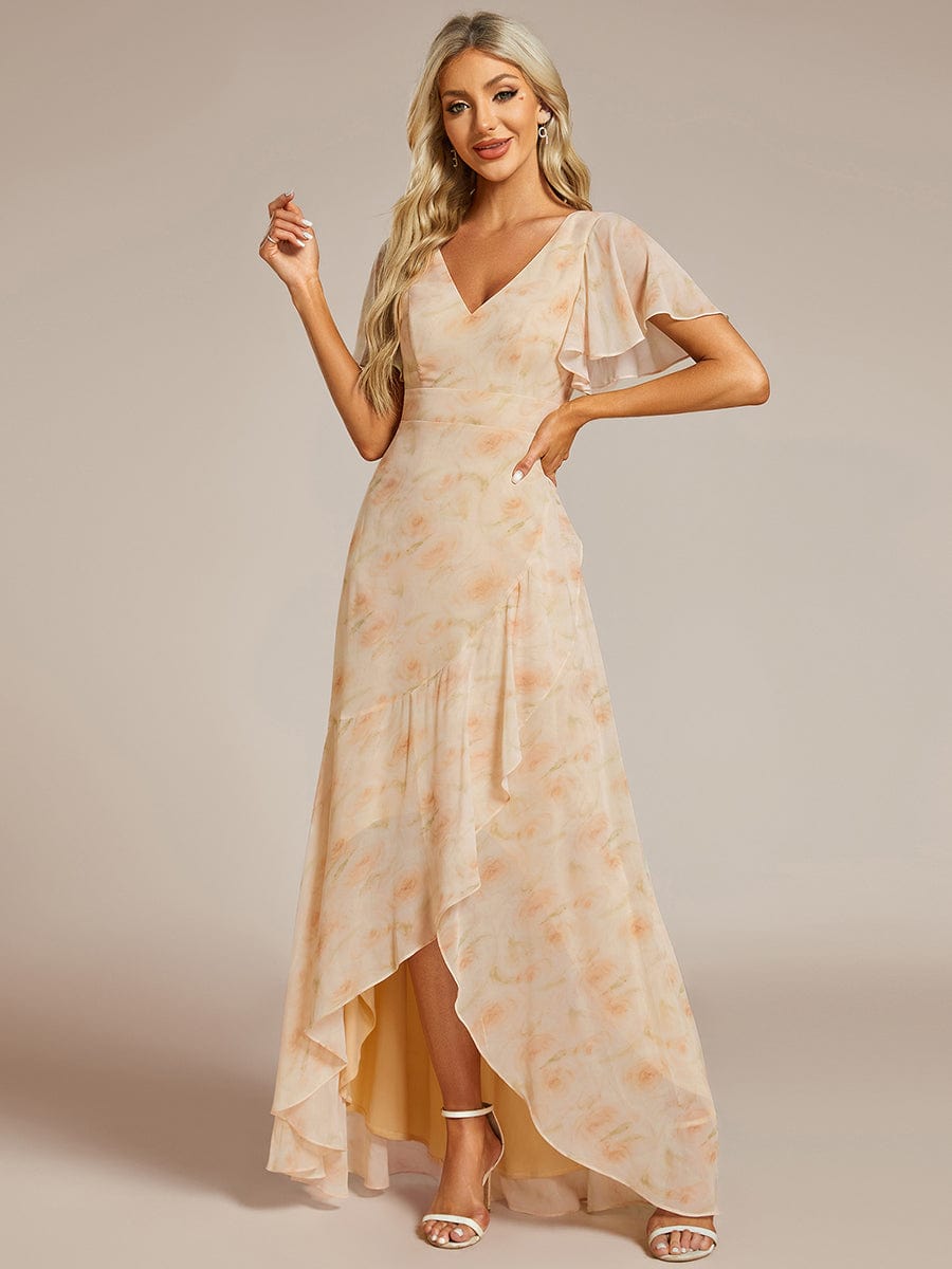 Charming Chiffon Bridesmaid Dress with Lotus Leaf Hemline #color_Golden Roses