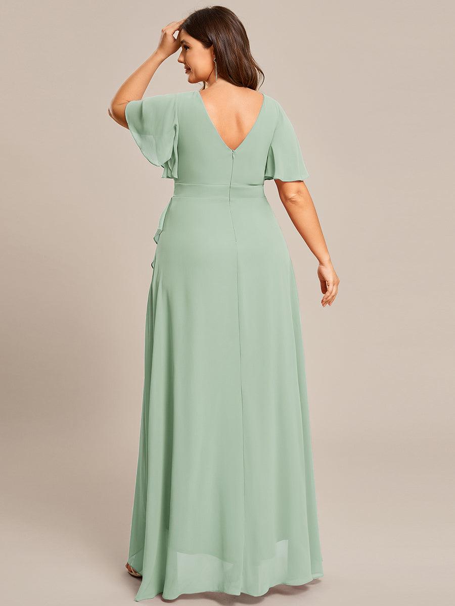 Robe demoiselle d'honneur mousseline élégante Manches lotus grande taille #Couleur_Menthe Verte