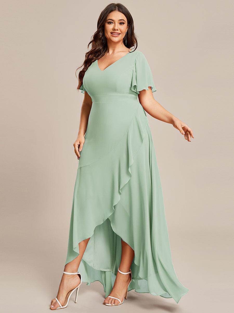 Robe demoiselle d'honneur mousseline élégante Manches lotus grande taille #Couleur_Menthe Verte