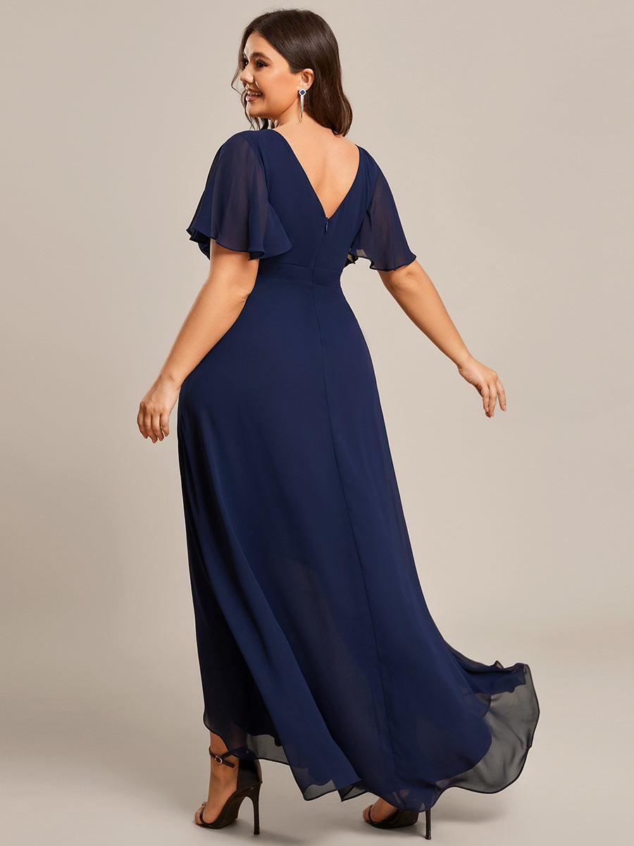 Robe demoiselle d'honneur mousseline élégante Manches lotus grande taille #Couleur_Bleu Marine