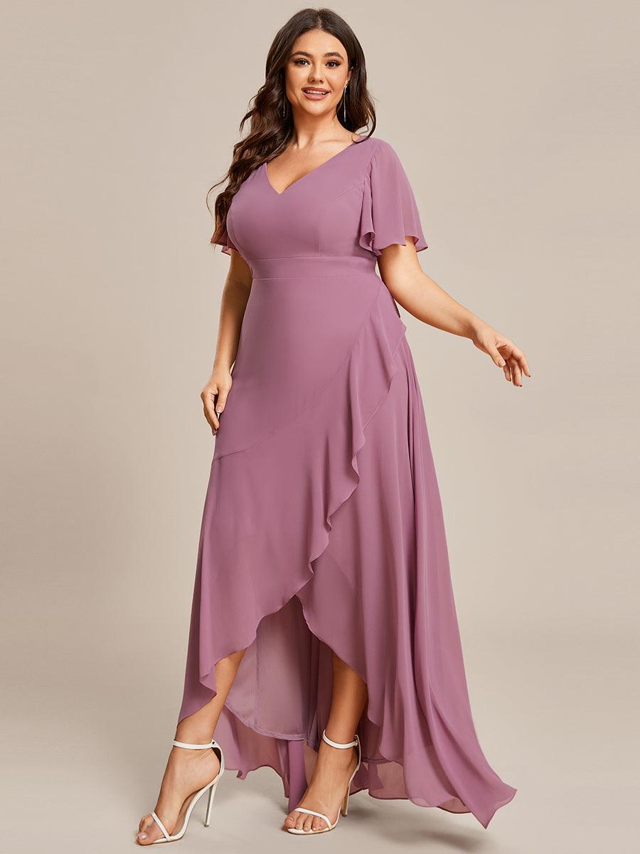 Robe demoiselle d'honneur mousseline élégante Manches lotus grande taille #Couleur_Orchidee