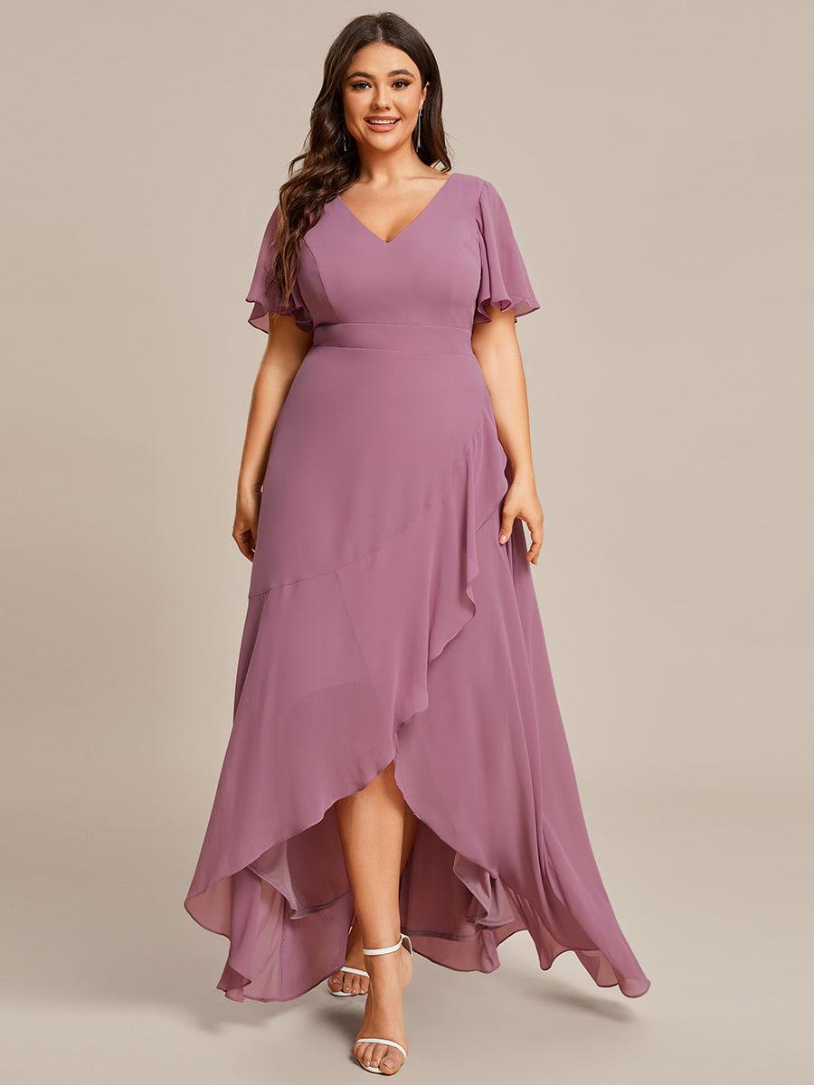 Robe demoiselle d'honneur mousseline élégante Manches lotus grande taille #Couleur_Orchidee