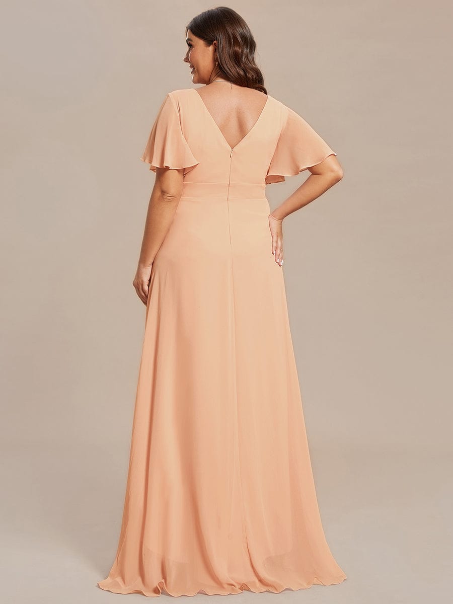 Plus Size Elegant Lotus Sleeves Chiffon Bridesmaid Dress #color_Peach