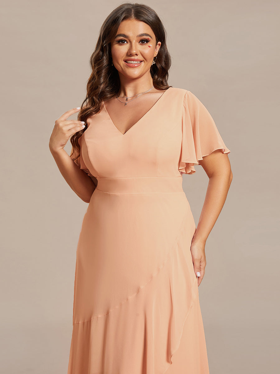 Taille personnalisée Robe demoiselle d'honneur Ourlet en feuille lotus Charmante #Couleur_Pêche
