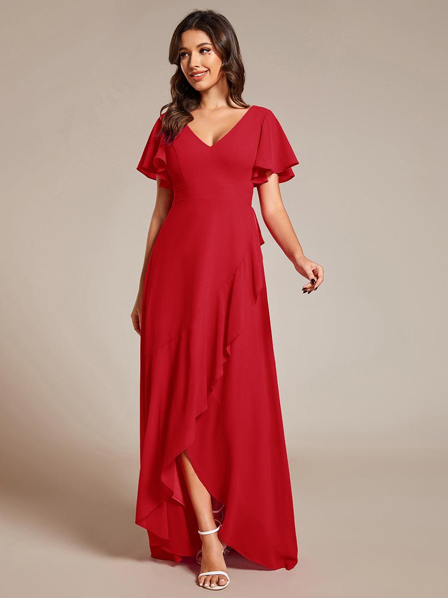 Robe demoiselle d'honneur Mousseline Ourlet en feuille de lotus Charmante #Couleur_Rouge