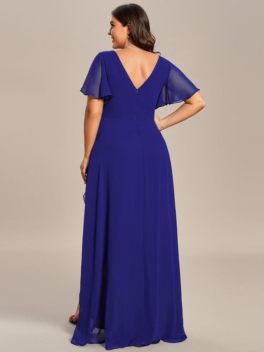 Robe demoiselle d'honneur mousseline élégante Manches lotus grande taille #Couleur_Bleu Saphir
