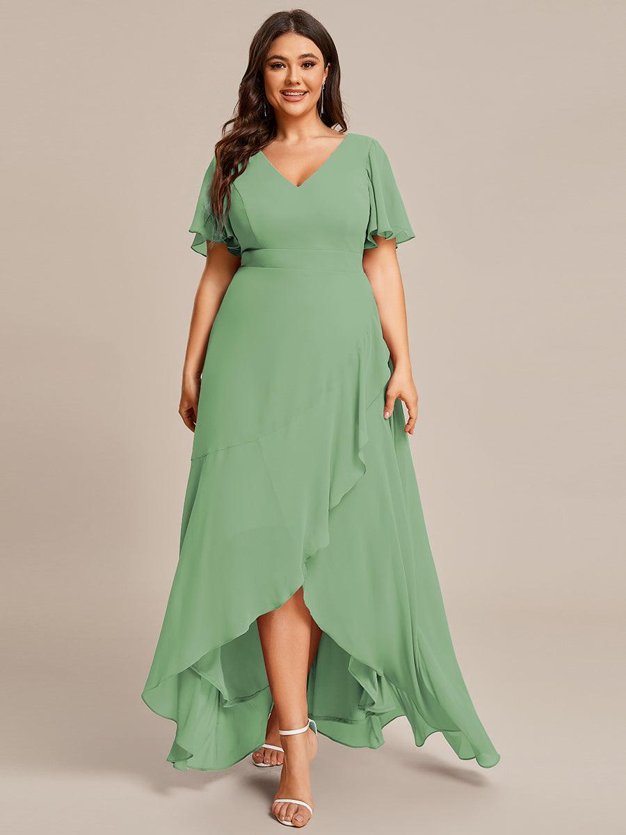 Robe demoiselle d'honneur Mousseline Ourlet en feuille de lotus Charmante #Couleur_Vert sauge