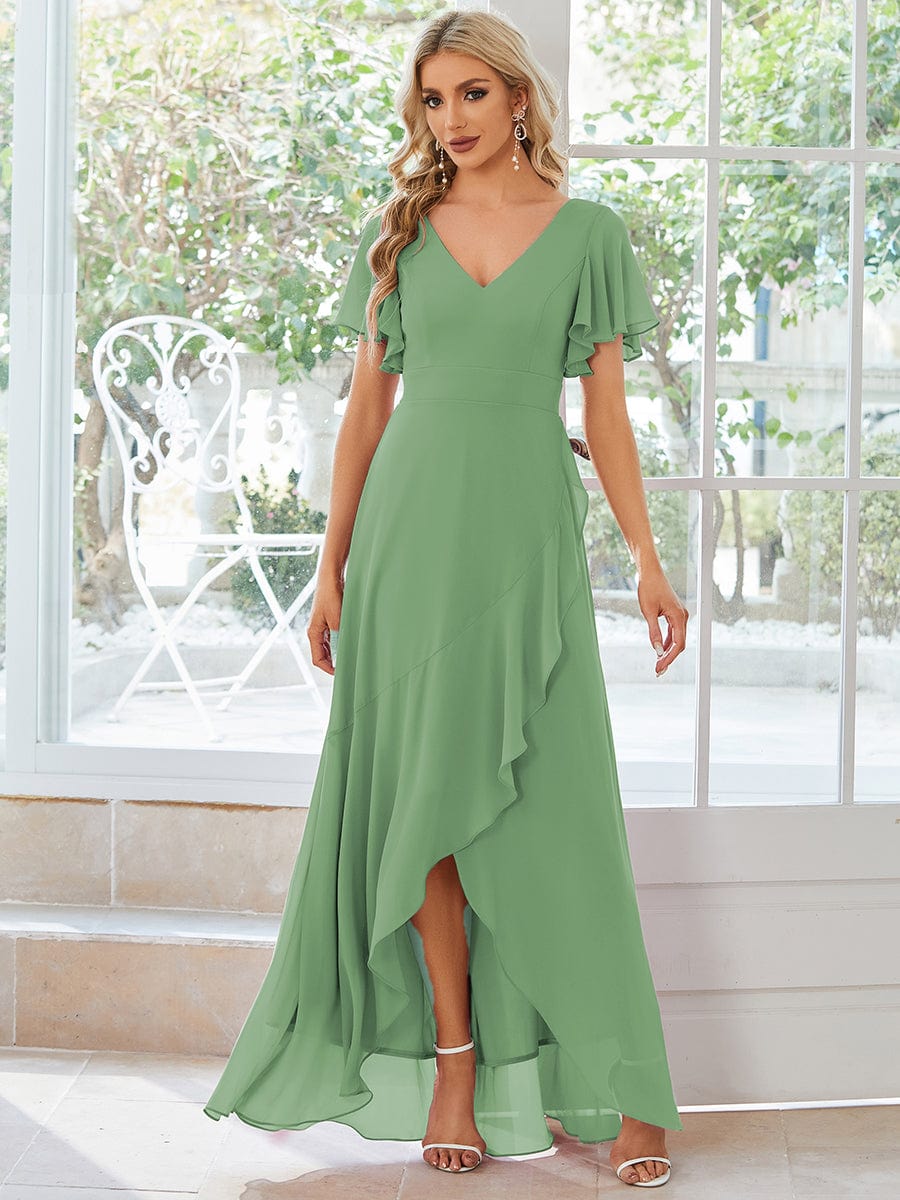 ever OREE|Ruffles Sleeve V-Neck Chiffon Bridesmaid Dress