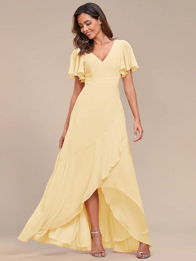 Robe demoiselle d'honneur Mousseline Ourlet en feuille de lotus Charmante #Couleur_Jaune