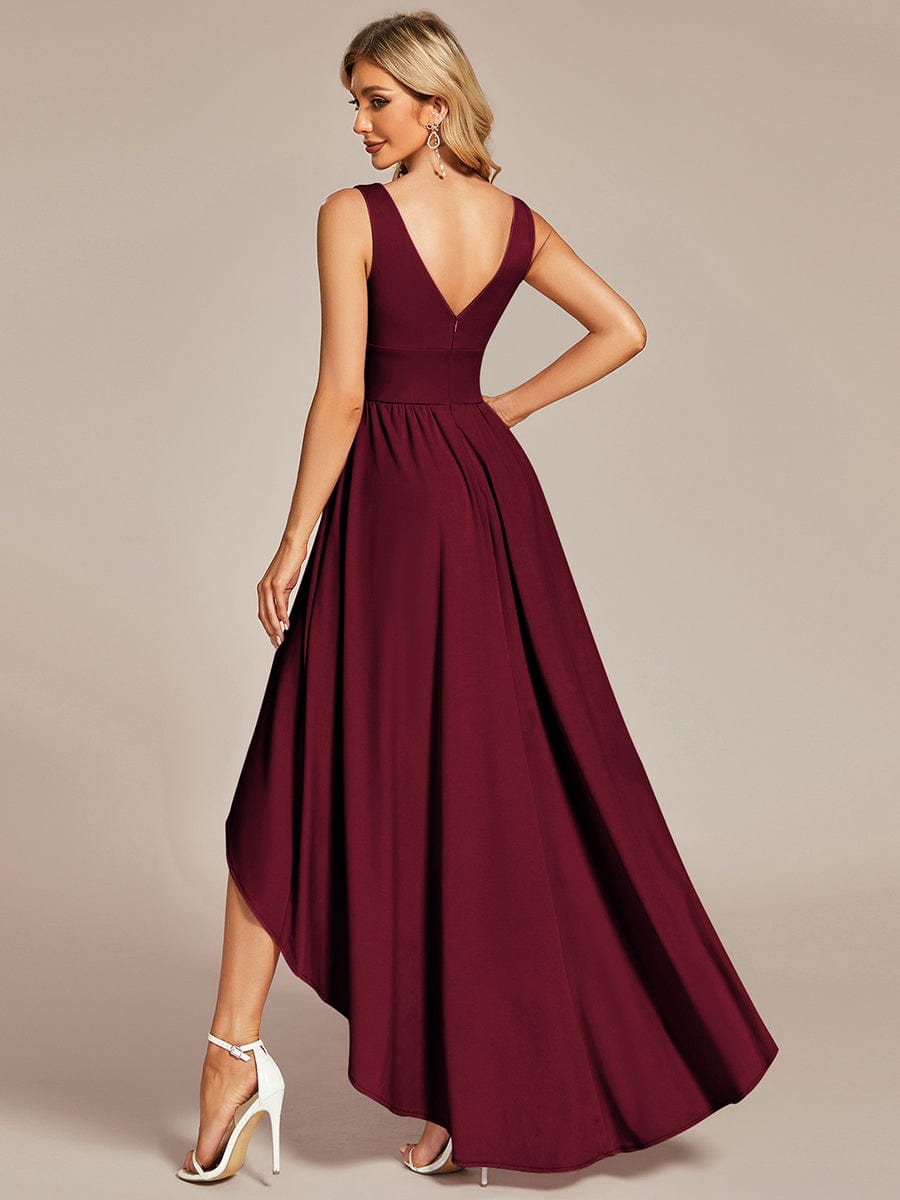 Elegant High-Low Sleeveless Empire Waist Birdesmaid Dress #color_Burgundy