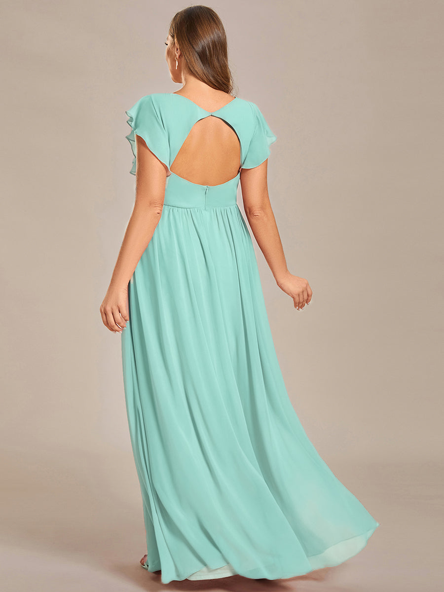 Plus Size Chiffon Pleated A-Line Back CutouT Bridesmaid Dress #color_Pastel blue