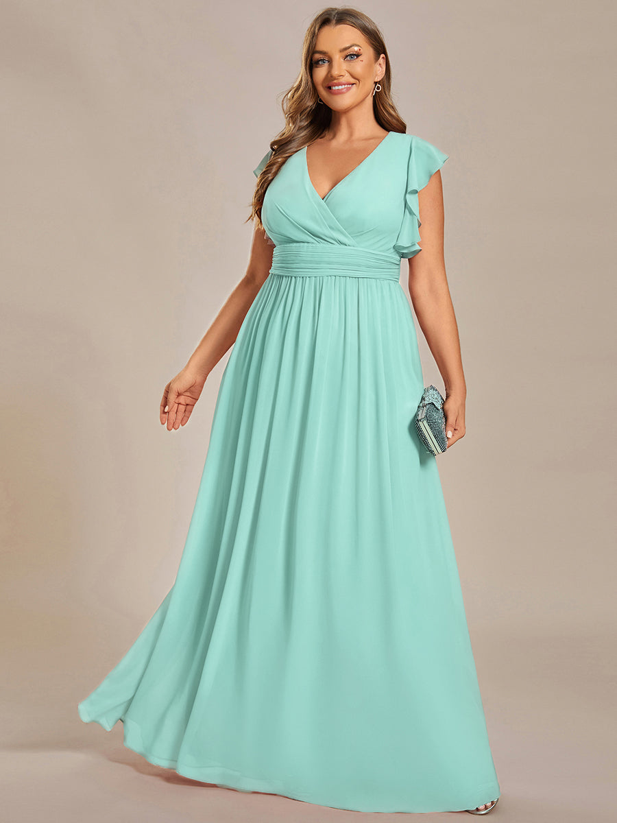 Ruffles Sleeve Back Cutout A-Line Maxi Chiffon Bridesmaid Dress #color_Pastel blue