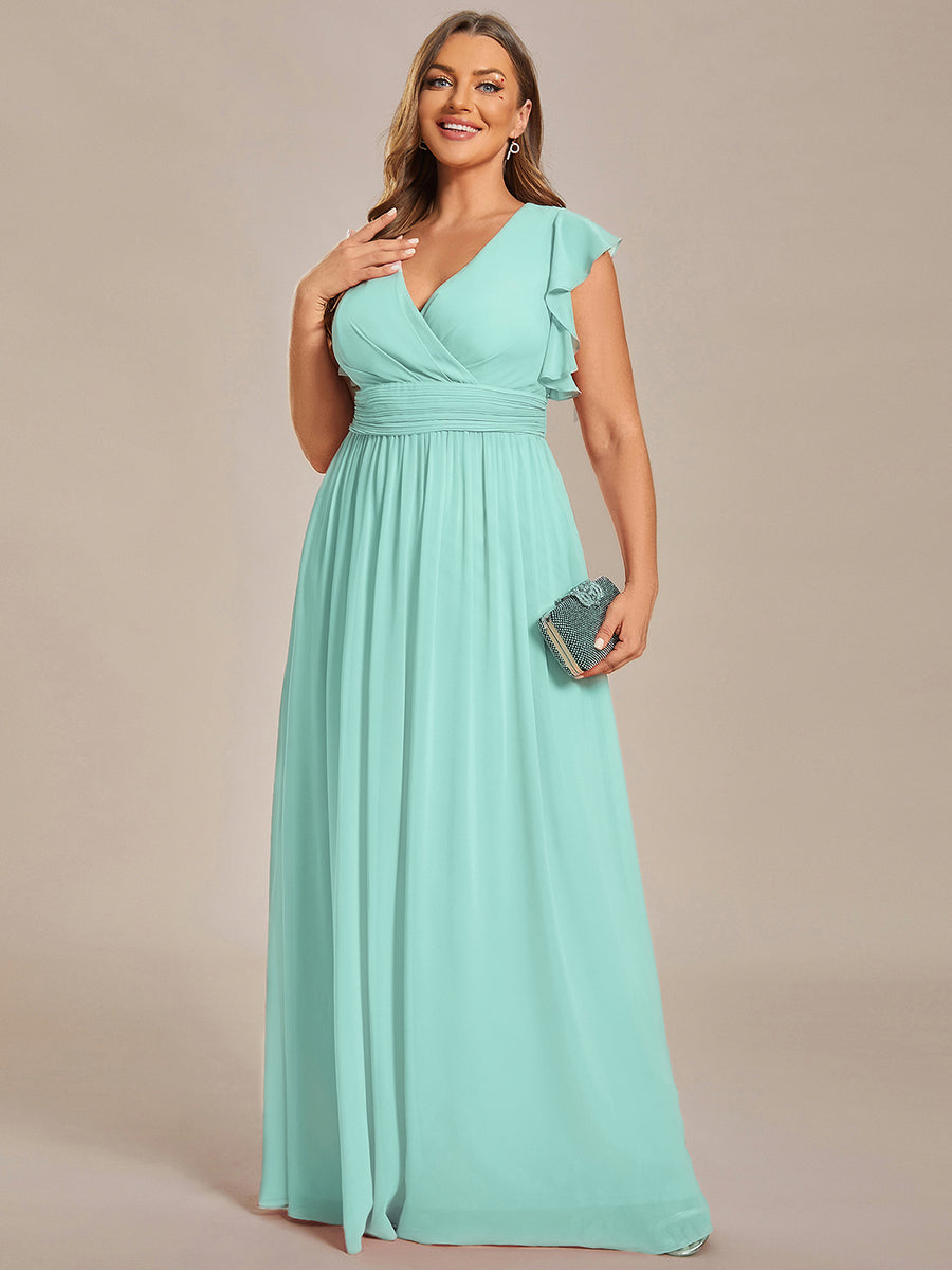 Ruffles Sleeve Back Cutout A-Line Maxi Chiffon Bridesmaid Dress #color_Pastel blue