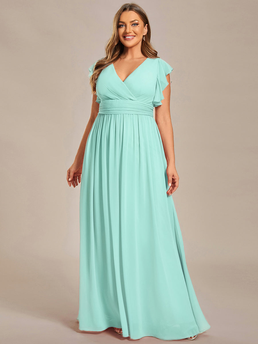 Plus Size Chiffon Pleated A-Line Back CutouT Bridesmaid Dress #color_Pastel blue
