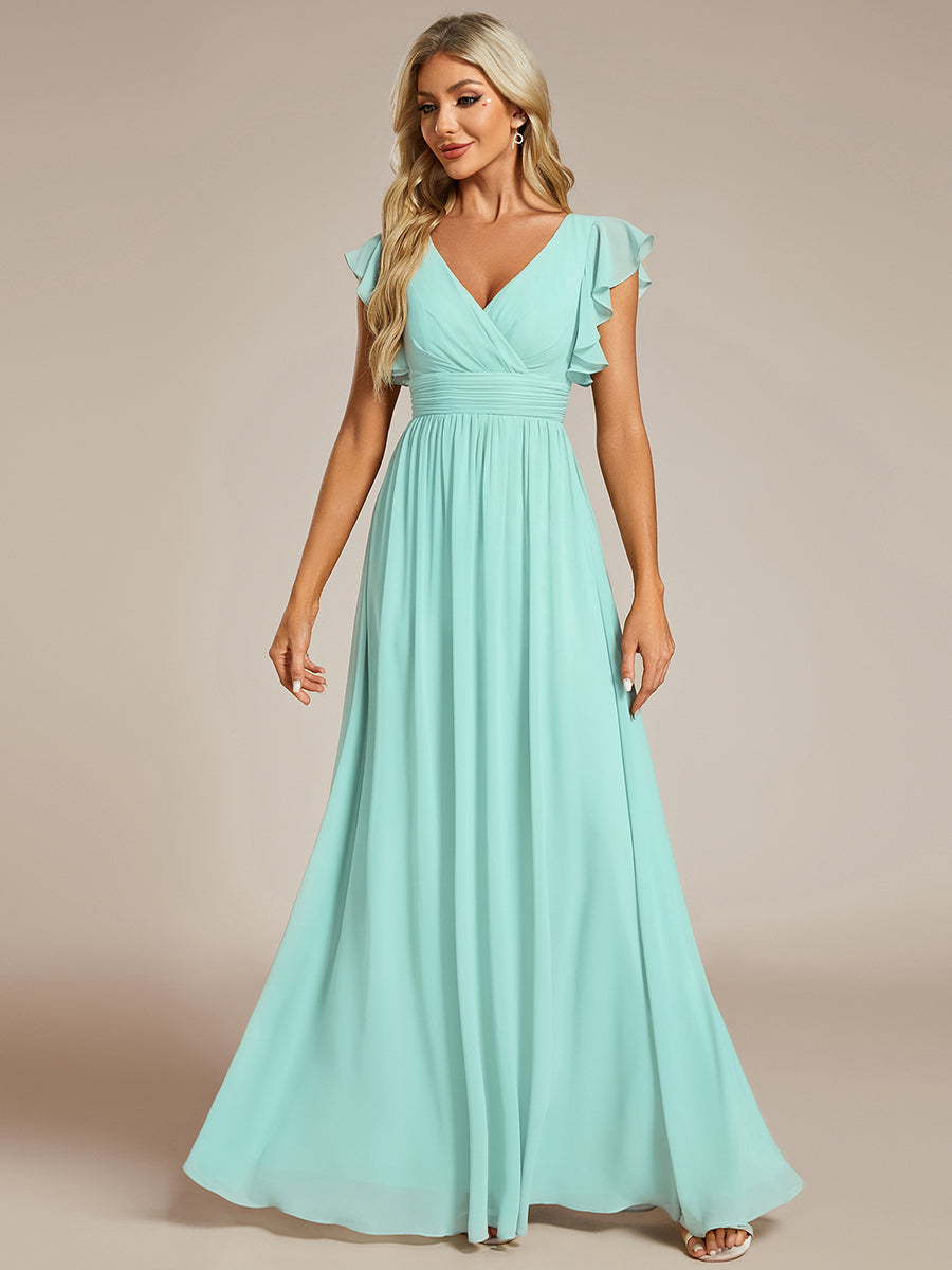 Ruffles Sleeve Back Cutout A-Line Maxi Chiffon Bridesmaid Dress #color_Pastel blue