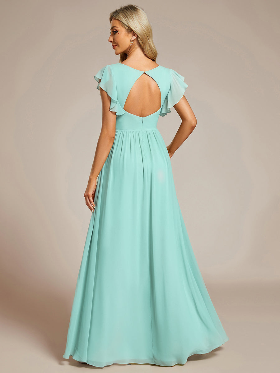 Ruffles Sleeve Back Cutout A-Line Maxi Chiffon Bridesmaid Dress #color_Pastel blue