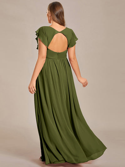Plus Size Chiffon Pleated A-Line Back CutouT Bridesmaid Dress #color_Olive Green