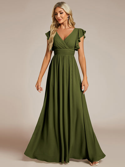 ever LILYANA|Ruffles Sleeve Back Cutout A-Line Maxi Chiffon Bridesmaid Dress