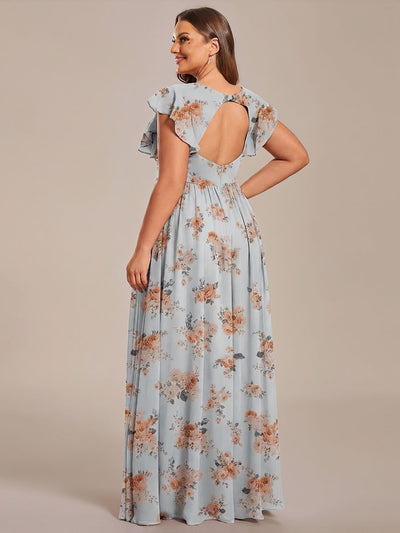 Plus Size Chiffon Pleated A-Line Back CutouT Bridesmaid Dress #color_Amber Bloom