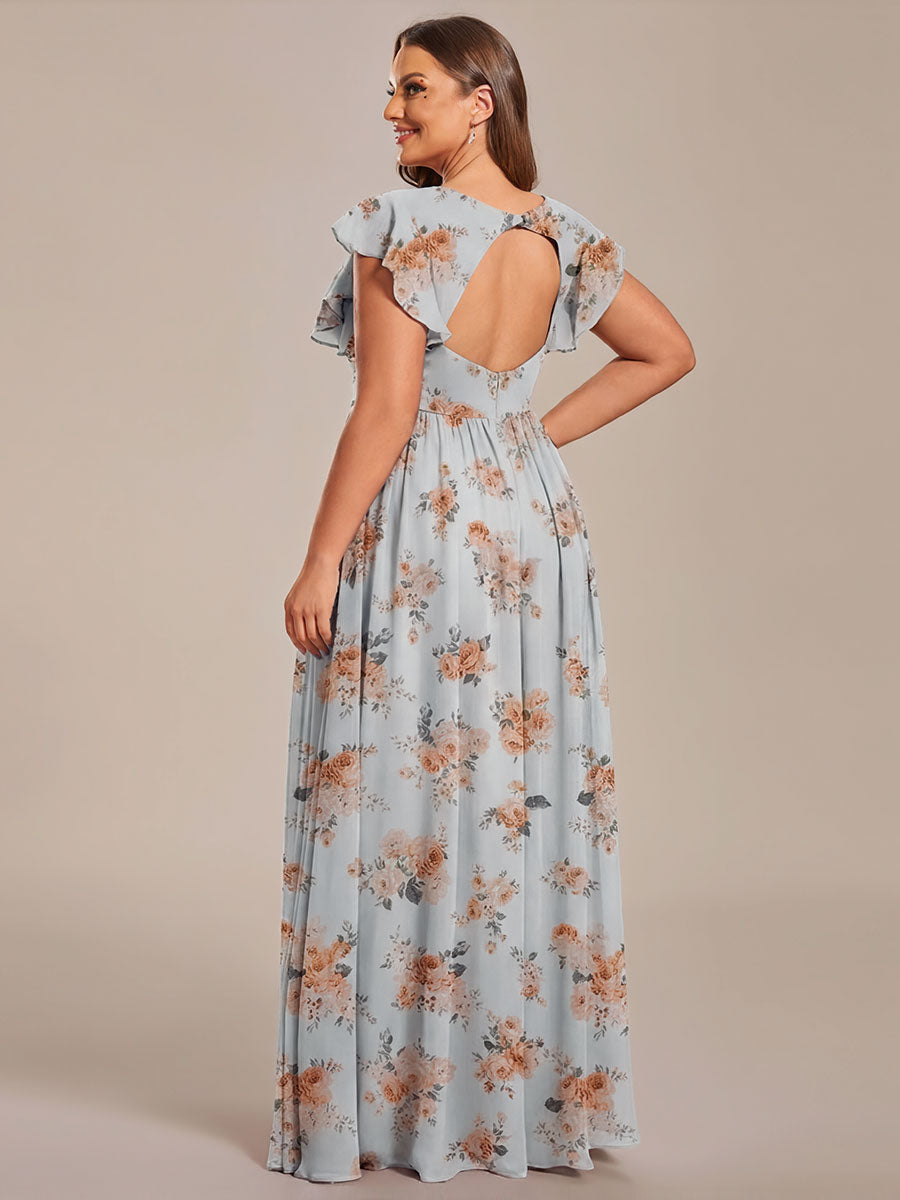 Plus Size Chiffon Pleated A-Line Back CutouT Bridesmaid Dress #color_Amber Bloom