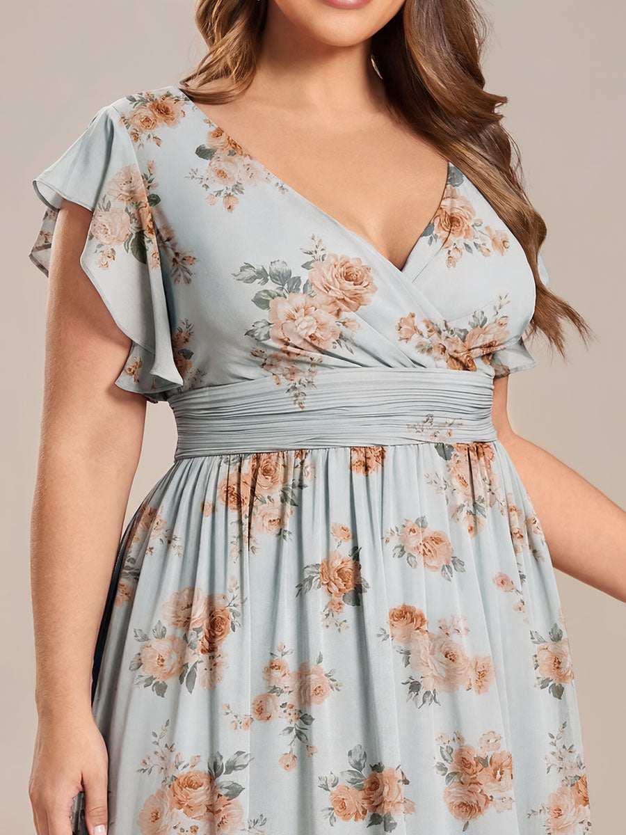 Plus Size Chiffon Pleated A-Line Back CutouT Bridesmaid Dress #color_Amber Bloom