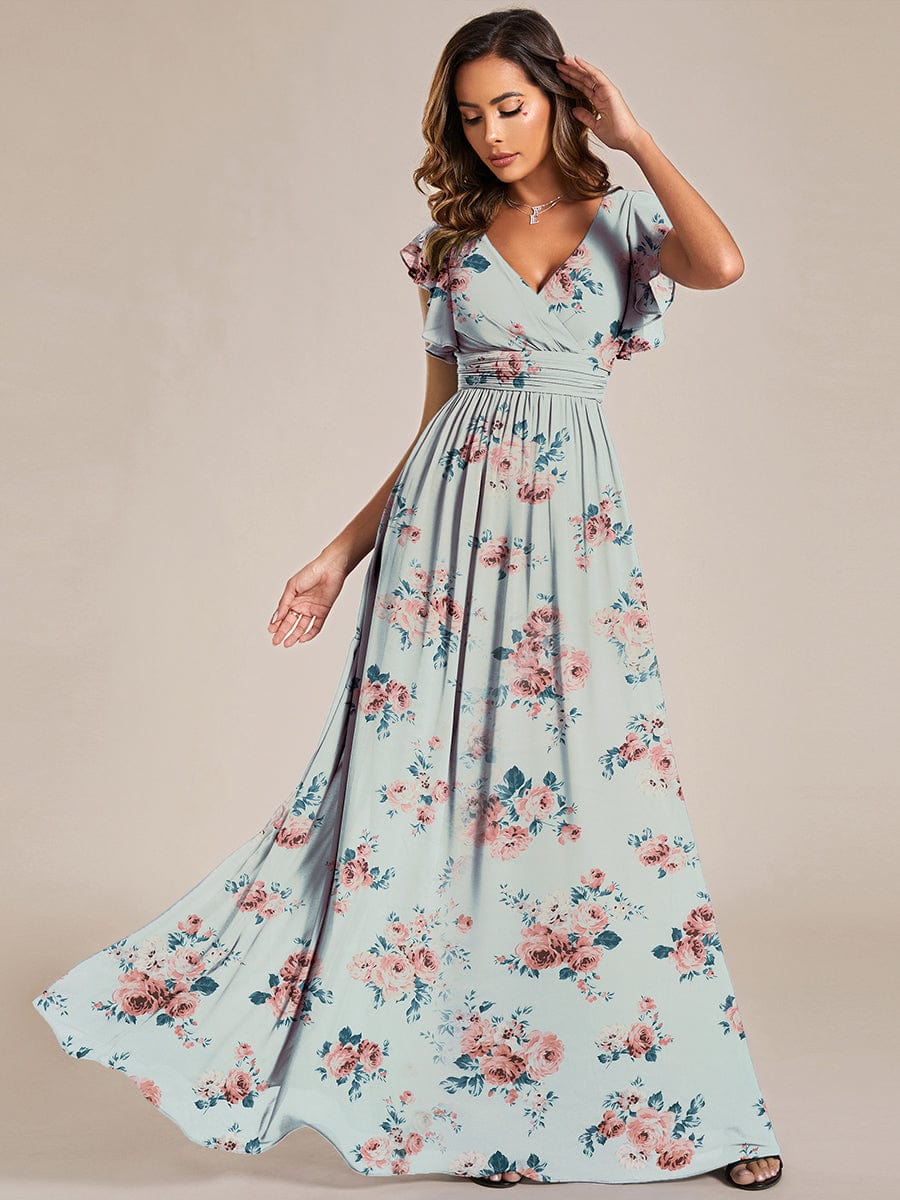 Back Cutout A-Line Pleated Ruffles Sleeve Chiffon Bridesmaid Dress #color_Amber Bloom