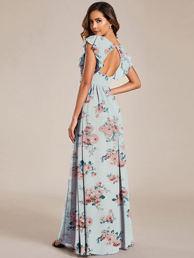Back Cutout A-Line Pleated Ruffles Sleeve Chiffon Bridesmaid Dress #color_Amber Bloom