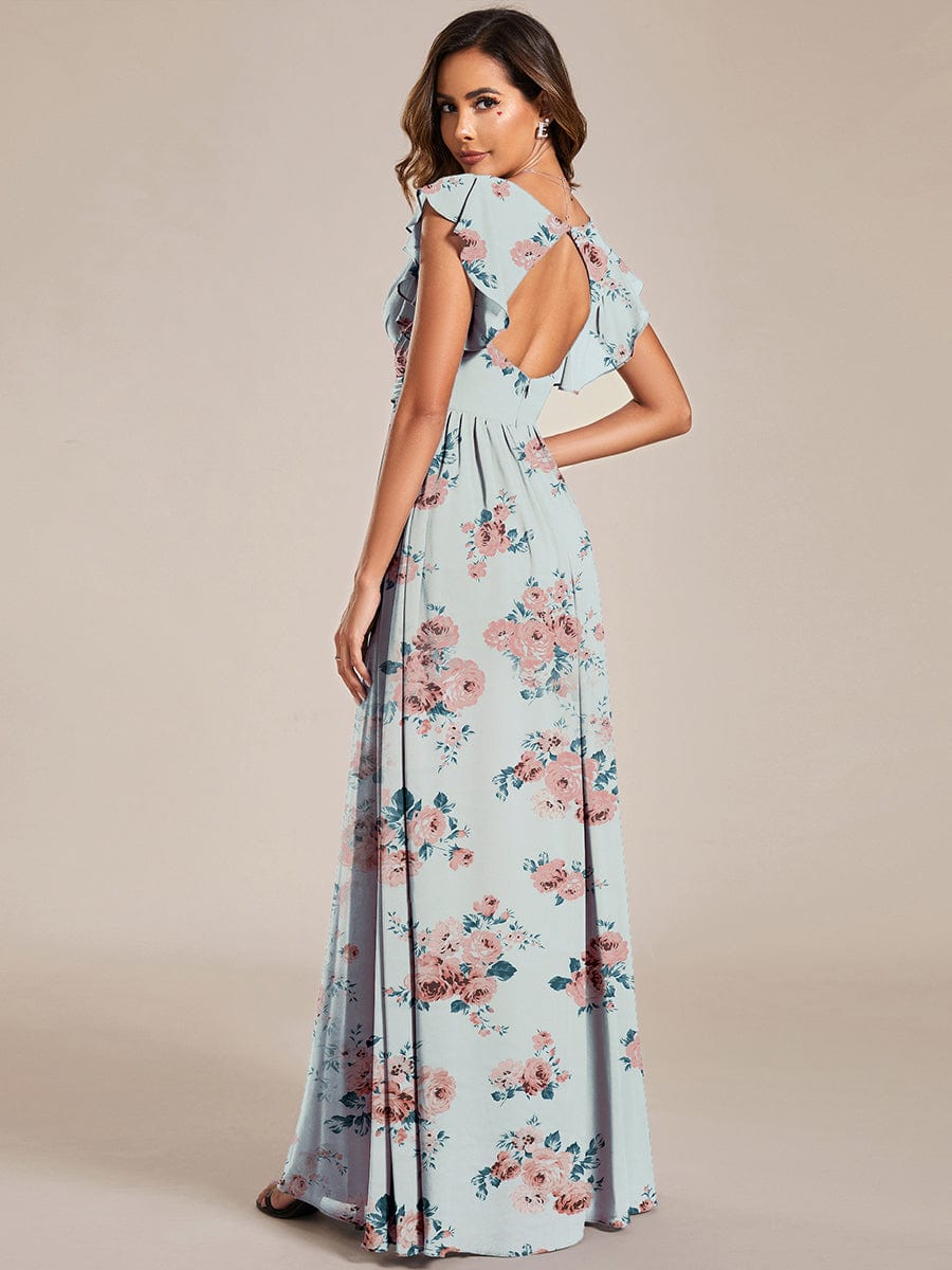 Back Cutout A-Line Pleated Ruffles Sleeve Chiffon Bridesmaid Dress #color_Amber Bloom