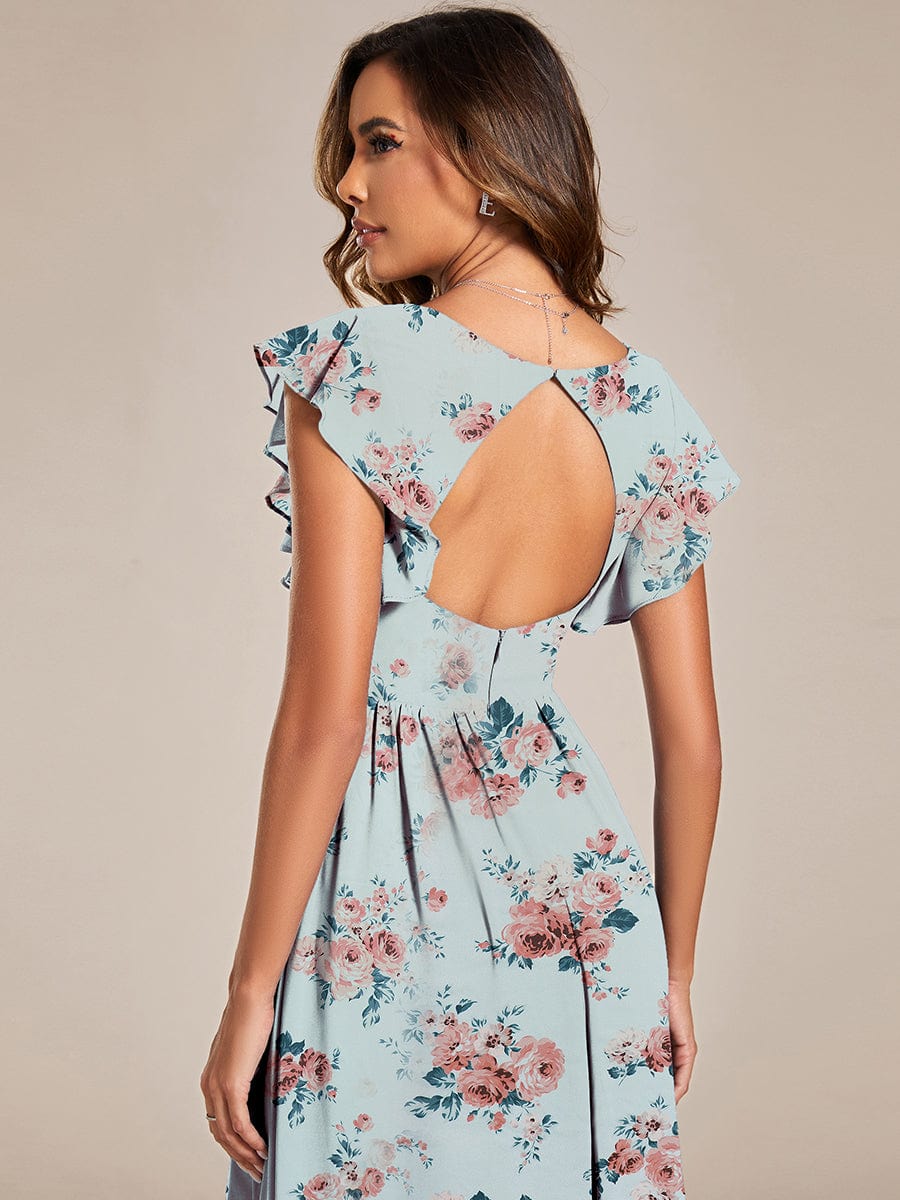 Back Cutout A-Line Pleated Ruffles Sleeve Chiffon Bridesmaid Dress #color_Amber Bloom