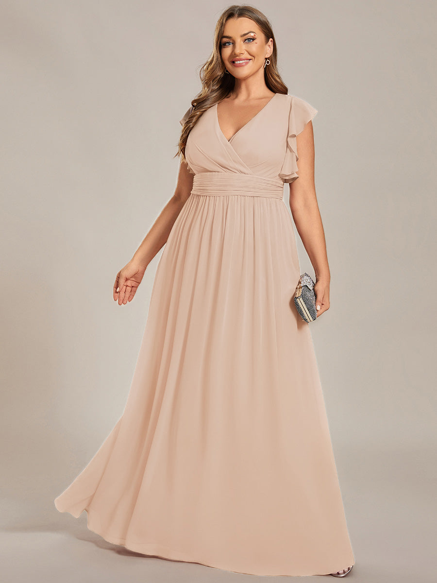 Plus Size Chiffon Pleated A-Line Back CutouT Bridesmaid Dress #color_Blush