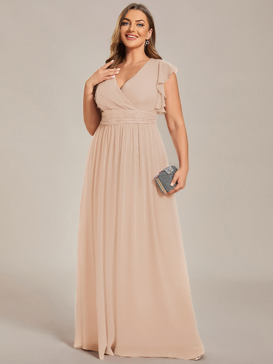 Plus Size Chiffon Pleated A-Line Back CutouT Bridesmaid Dress #color_Blush