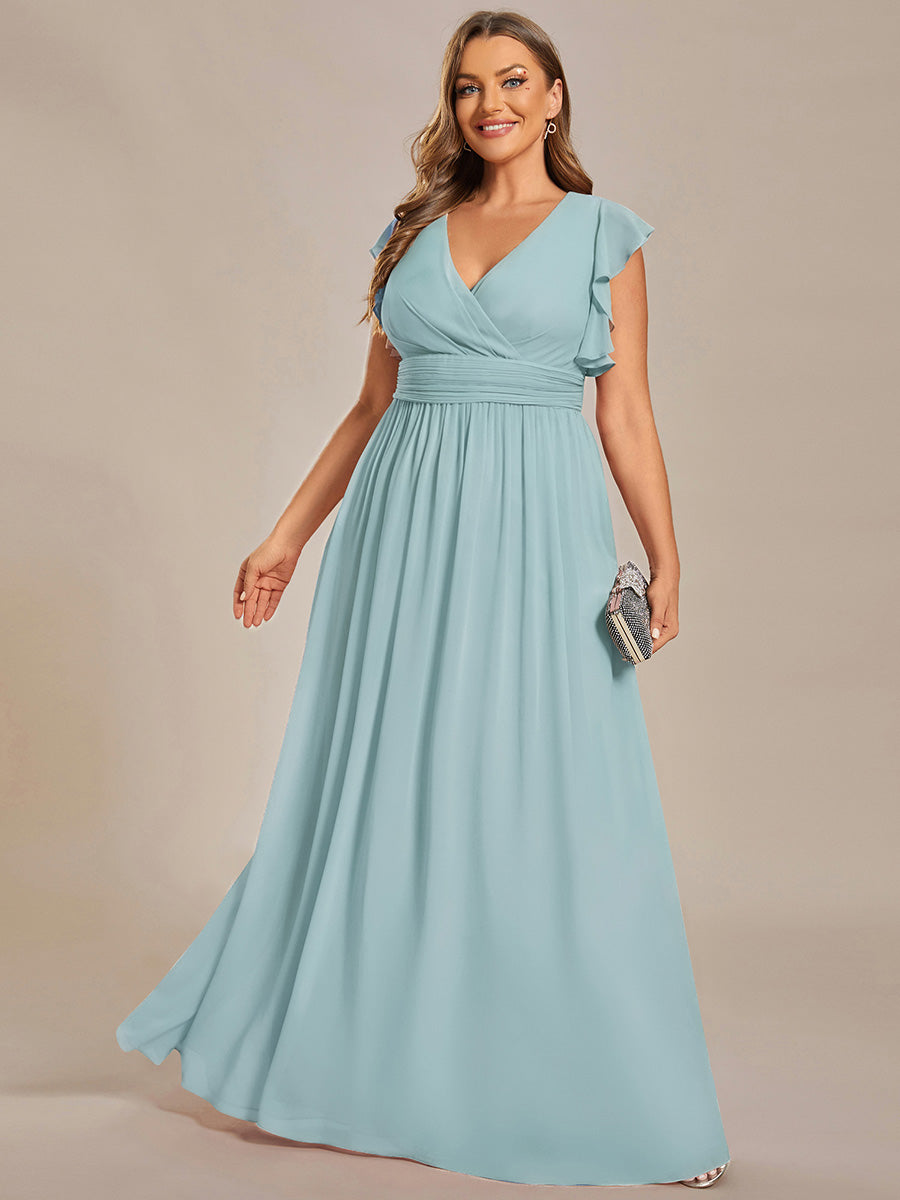 Pleated Chiffon Ruffle Sleeve Bridesmaid Dress #color_Sky Blue