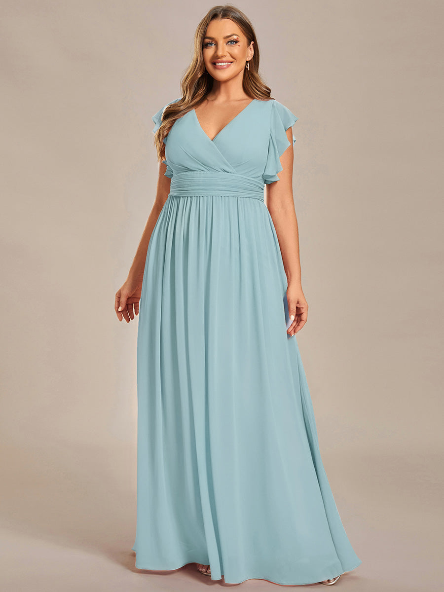 Pleated Chiffon Ruffle Sleeve Bridesmaid Dress #color_Sky Blue