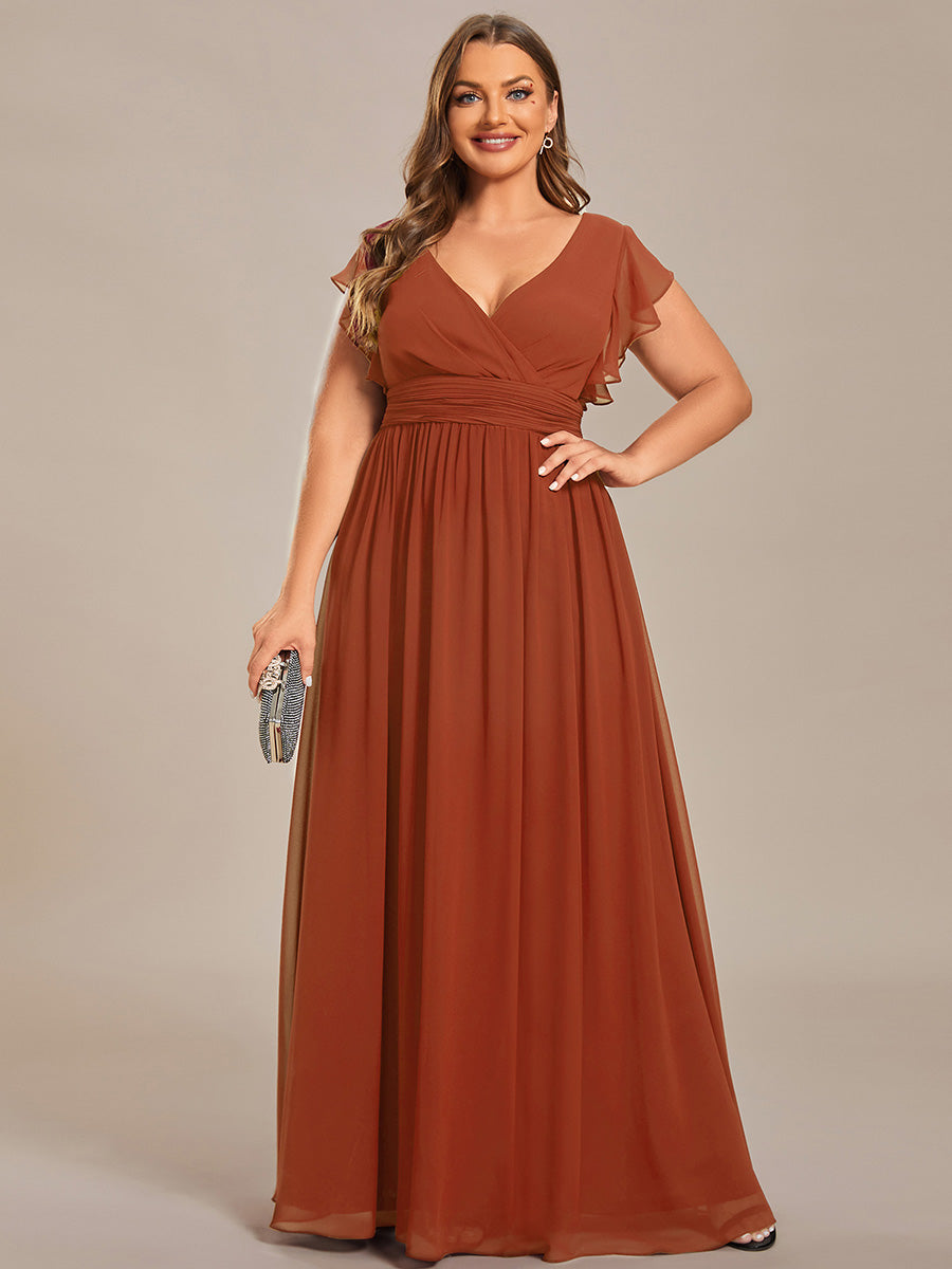 Plus Size Chiffon Pleated A-Line Back CutouT Bridesmaid Dress #color_Burnt Orange