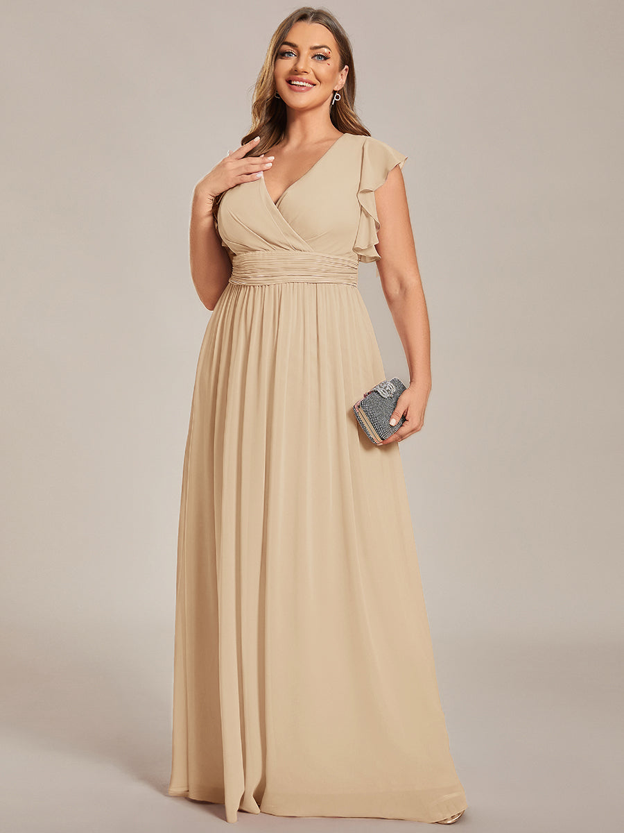 Pleated Chiffon Ruffle Sleeve Bridesmaid Dress #color_Champagne