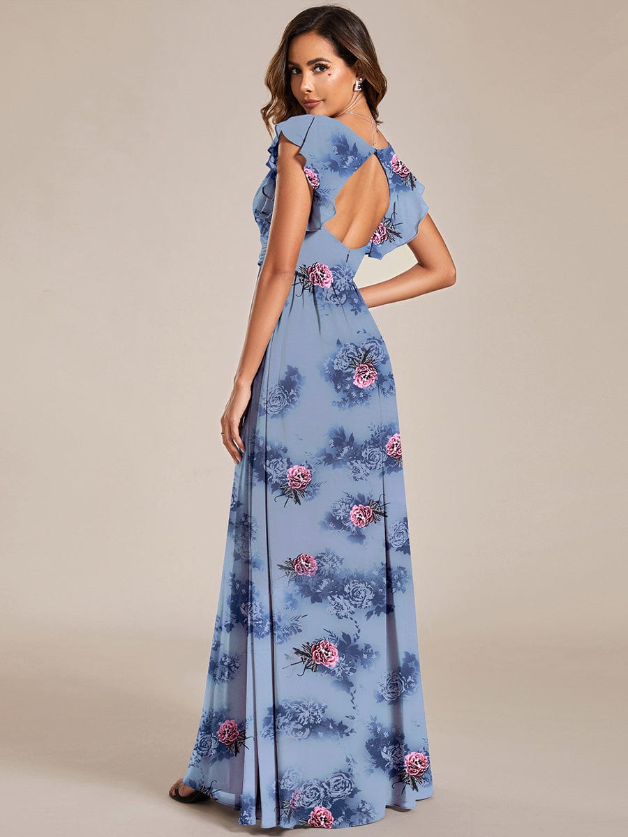 Back Cutout A-Line Pleated Ruffles Sleeve Chiffon Bridesmaid Dress #color_Dusty Peony