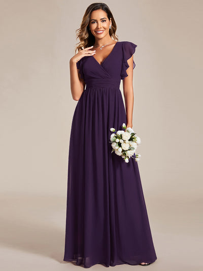 ever LILYANA|Ruffles Sleeve Back Cutout A-Line Maxi Chiffon Wedding Guest Dress