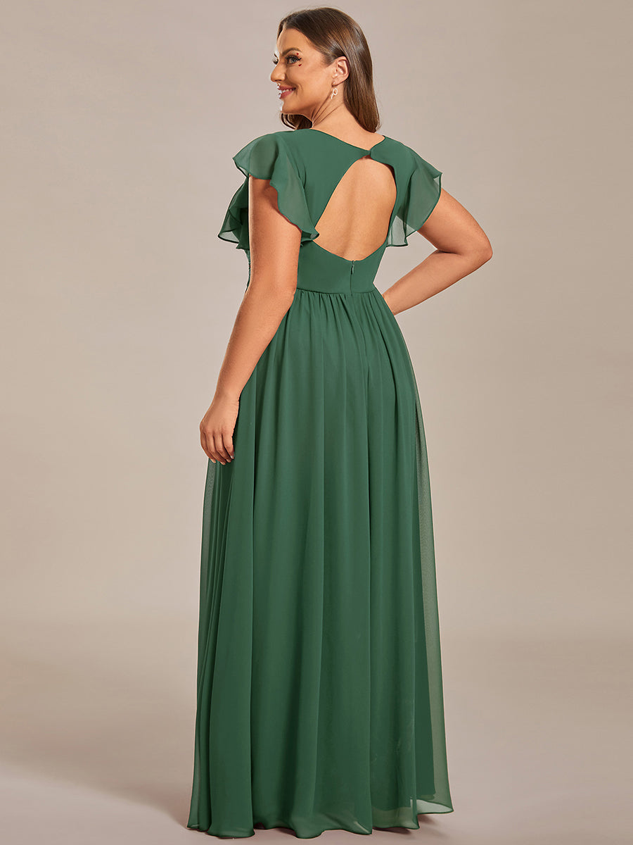 Pleated Chiffon Ruffle Sleeve Bridesmaid Dress #color_Eucalyptus