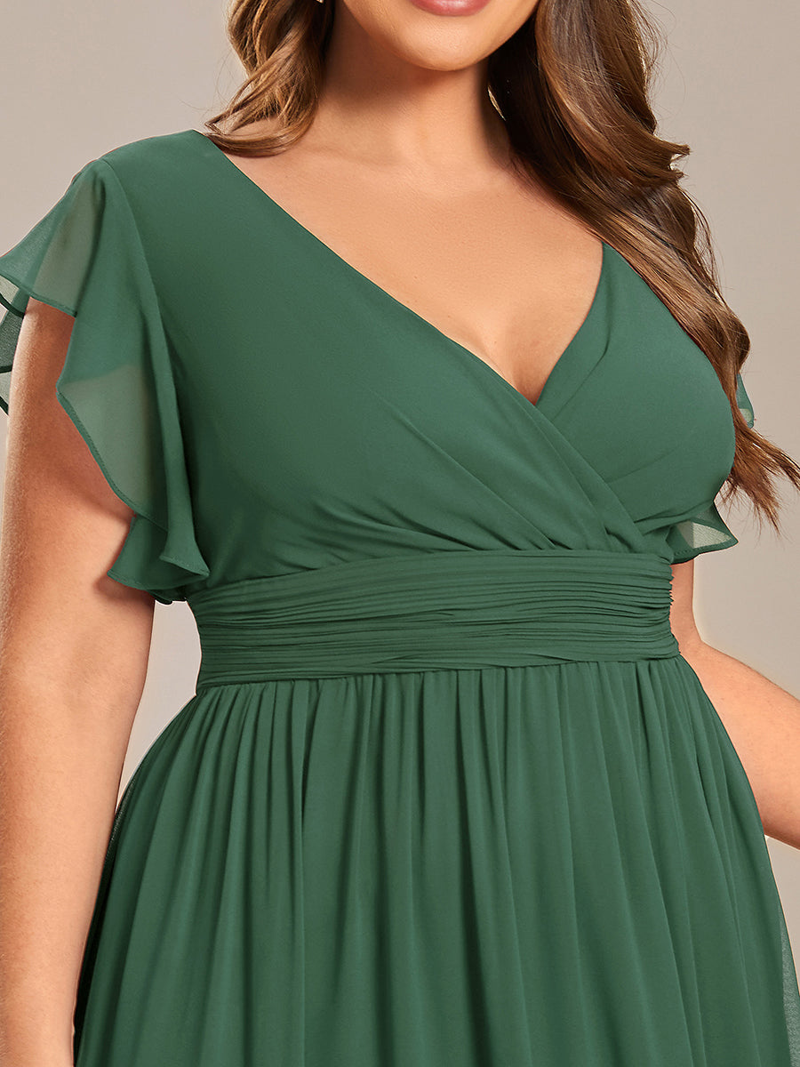 Pleated Chiffon Ruffle Sleeve Bridesmaid Dress #color_Eucalyptus