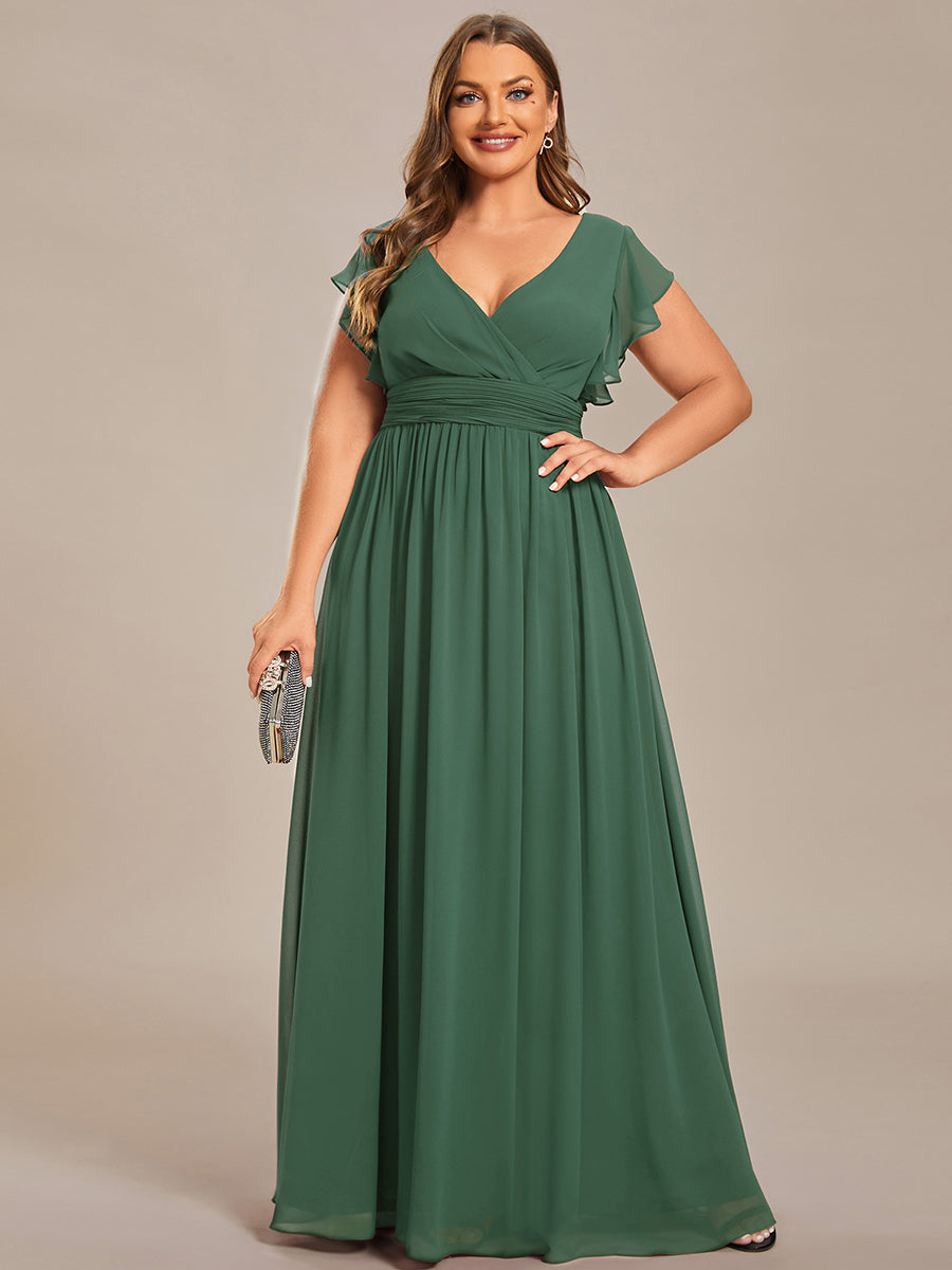 Pleated Chiffon Ruffle Sleeve Bridesmaid Dress #color_Eucalyptus
