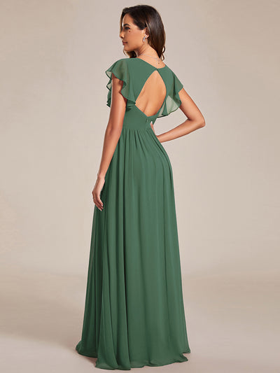 Pleated Chiffon Ruffle Sleeve Bridesmaid Dress #color_Eucalyptus