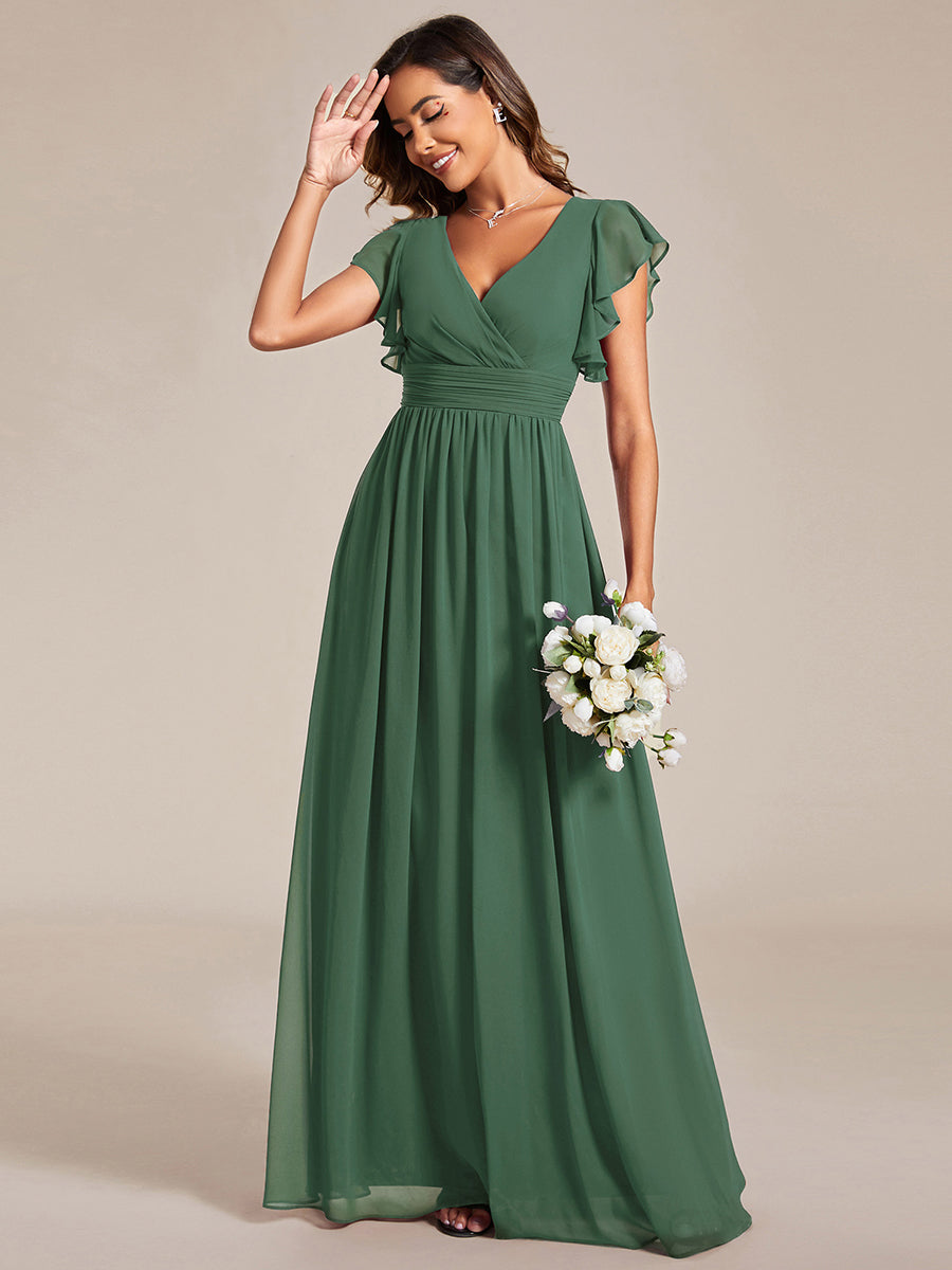 Pleated Chiffon Ruffle Sleeve Bridesmaid Dress #color_Eucalyptus