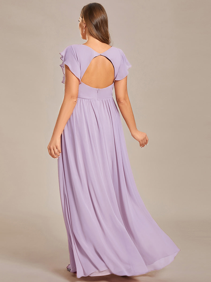 Pleated Chiffon Ruffle Sleeve Bridesmaid Dress #color_Frosted Lilac