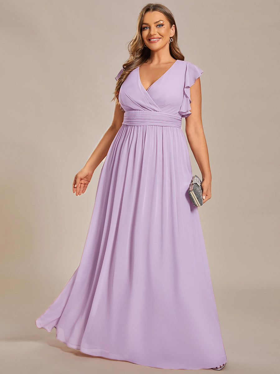 Pleated Chiffon Ruffle Sleeve Bridesmaid Dress #color_Frosted Lilac