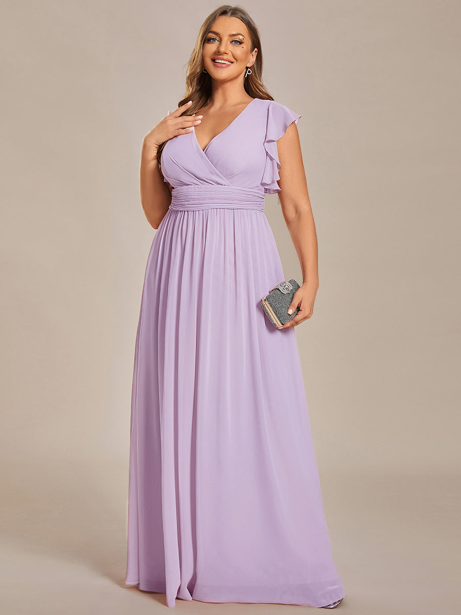 Pleated Chiffon Ruffle Sleeve Bridesmaid Dress #color_Frosted Lilac