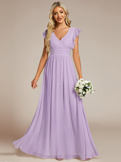 ever LILYANA|Ruffles Sleeve Back Cutout A-Line Maxi Chiffon Bridesmaid Dress