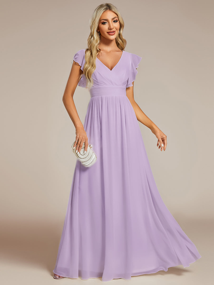 Pleated Chiffon Ruffle Sleeve Bridesmaid Dress #color_Frosted Lilac